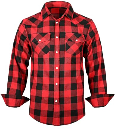 TARAINYA Chemise Flanelle Homme Carreaux Longues M-3XL | Coupe Classique;Col Boutonné;Boutons en Perle;Style Western;2 Poches Poitrine à Rabat;Automne et Hiver;Bûcheron