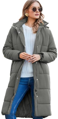 Zeagoo Damvinterkappa, varm jacka, lång utomhusjacka med huva, quiltad kappa, vinterkappa, parkas, övergångsjacka, Mörkgrå, XXL