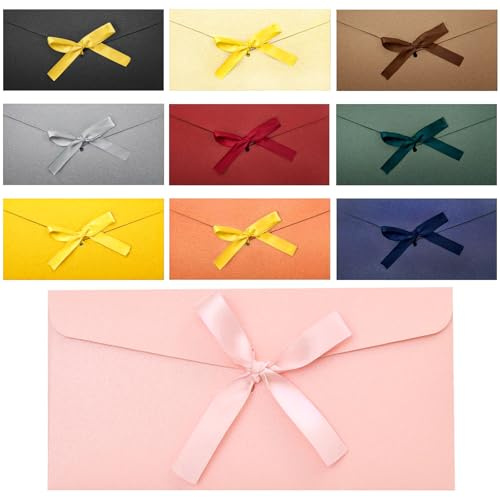 SUPGOD 10 Stücke Retro Kraftpapier Briefumschläge Farbigen Bändern Geschenkkarten Briefumschläge Perfekt Farbige Kraftpapier Umschläge mit Bändern für Party, Weihnachten, Hochzeit, Thanksgiving