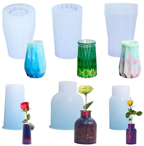 Cayway 6 stycken silikonform epoxiharts vas, gör-det-själv-vaser, hartsformar, blomvas silikonformar epoxiharts formar för blommor bevarande, heminredning, gör-det-själv-hantverk