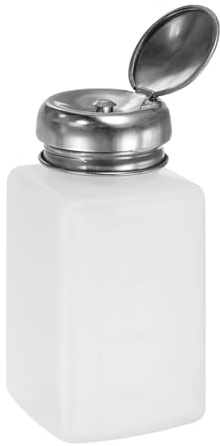 sourcing map Solvent Alcohol Dispenser 200ml(6.7oz) Push Down Liquid Dispenser Pump Bottle with Sealing Stainless Steel Lid for Acetone Solution, White