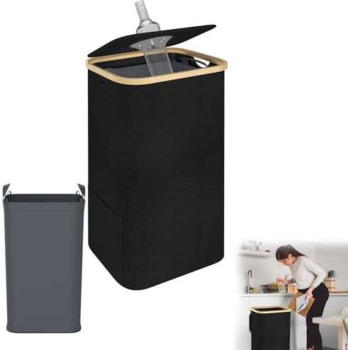 Suusolny Schwarz Pfandflaschen Sammelbehälter Pfandflaschen Aufbewahrung mit Deckel & Loch 100L Leergut sammelbehälter Flaschensammler Groß Pfandflaschen Behälter Küche