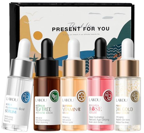 LAIKOU Sérum Hydratant pour le Visage, 6 pièces Sérum Visage Coffret,Efficace Sur Taches Brunes & Rides et Éclat du Teint, pour Tous Types de Peaux