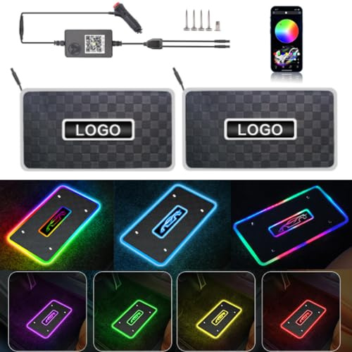 Tappetini Personalizzati per Auto con Luci, Logo Personalizzato, Luce Interna per Auto Impermeabile con Modalità Suono, Regolazione Modalità Lampada Multi-Colori tramite App Bluetooth (Quadrato