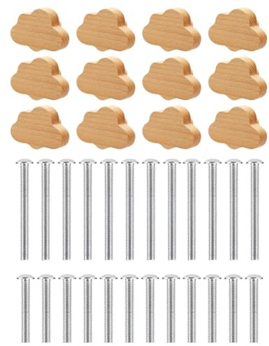 Tagtight 12 Pcs Schrankknöpfe Wolke Design Möbelknöpfe Wolkenförmige Holzgriffe für Kommoden, Boho Schrankknöpfe für Kinderzimmer, Holzschrankgriffe für Schränke und Möbel, Kleiderschrank