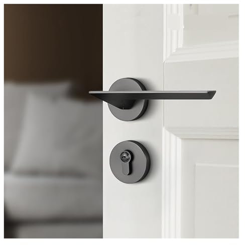 Serrure de porte de style nordique, for chambre à coucher intérieure, aspiration magnétique silencieuse, post-moderne, simple, en bois massif, serrure de porte gris noir(Type A-Magnetic Silent Set)
