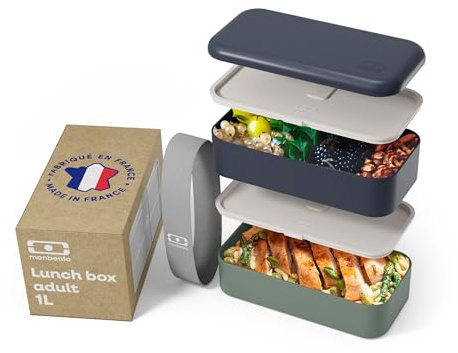 monbento - Brotdose MB Original - Bento Box Erwachsene - Jausenbox 2 Fächer Auslaufsicher - Mikrowelle & Spülmaschinengeeignet - BPA-frei - Meal Prep Lunchbox - Blau/Grün