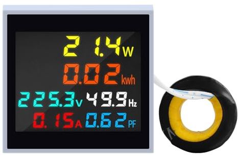 Jadeshay Voltímetro Amperímetro Digital CA 50-300V 100A Medidor de Consumo Electrico Pantalla LCD con Transformador de Corriente para Medir Voltaje Corriente Energía y Frecuencia en Tiempo Real