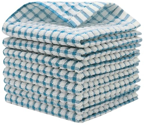HFGBLG Cotton Cleaning Rags Terry Dish Cloths for Washing Dishes, Set of 8 Dish Rags for Cleaning, Light and Soft Dish Towels for Kitchen Drying Dishes, 11.8 Inch x 11.8 Inch (Teal)