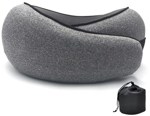 Rayson Oreiller de Voyage en Mousse Mémoire Oreiller Ajustable Soutien Cervical pour l'Avion, la Voiture, Le Bureau, Sac de Rangement Inclus,Gris