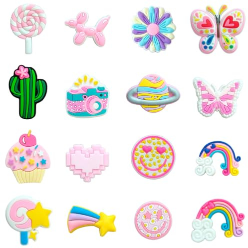JEYORZY 16 Stück Schuh Charms, Croc Anstecker für Kinder, Croc Pins Schuhanstecker, Cartoon Schuh Dekoration, PVC Shoe Charms, für Kinder Jungen Mädchen Erwachsene