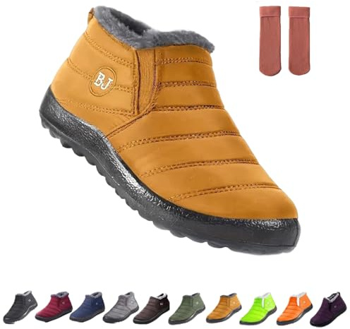 Bottes orthopédiques chaudes imperméables pour femme – Bottes de neige antidérapantes doublées de fourrure pour la marche en plein air, chaussures à enfiler pour femme et homme, jaune, 38.5 EU