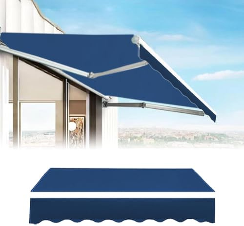 Water-Resistant Retractable Awning Replacement Fabric - 2x2m Blue Sun Shade Cover with Valance for Patio & Balcony Heavy-Duty Polyester Canvas