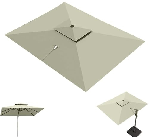 Rectangle Umbrella Canopy 10ft X 13ft Cantilever Patio Parasol Replacement Fabric 8 Ribs Anti-UV Outdoor Offset Umbrellas Top Sunshade Cover(Taupe, Single top 3x4m(10ft x 13ft))