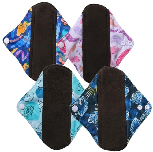 DIFLAX 4 Piezas Compresas Reutilizables, Compresas Lavables, Compresas Bambú, Tela, Mujer, Ecológicas, 18x18cm, para la Menstruación