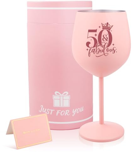 Bliceon 50th Birthday Gifts for Women, Personalised Wine Glass Gift for Unusual Women 50th Birthday Gifts, Anniversary, Party Decoration (Pink)