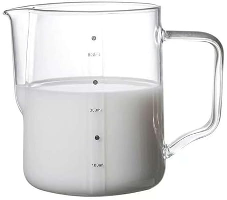 YUEKOPOU latas de espuma de leche, tazas de extracción Jarra de vidrio for espumar leche con escala (paquete de 2, 350 ml y 500 ml)(500ml)