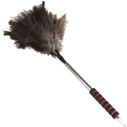 Sucritude Plumero con Mango Extensible - Mopa Quitapolvos 155 cm,Plumero Largo Antiestático De Plumas para Techo Ventana Rejilla Zócalo Eliminación De Pelos De Mascotas Coche Persianas