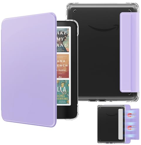 MoKo Abnehmbare Magnetische Hülle für 7 Kindle Paperwhite 12. Generation 2024 & Kindle Colorsoft 2024/2025,Ultraklare Kratzfeste Licht-und Muschelabdeckung mit Auto Schlaf/Wach, Lila