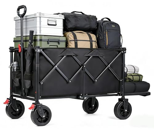 YEAUPE PRO Chariot de Transport Pliable – 200kg, Hayon Rabattable à Plat pour Objets Longs. Chariot Plage avec Freins, pour Plage, Camping, Peche, Transport – 160-240L, Noir Corbeau