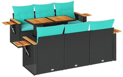 vidaXL Soffgrupp för trädgården med dynor 7 delar svart konstrotting, utomhus soffa set, trädgård lounge inställning, trädgård hörn soffa set