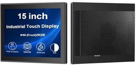 VSDISPLAY Moniteur Industriel Tactile façade IP65,15 Pouces, 1024×768 | Tactile capacitif 10 Points, boîtier en Alliage d'aluminium