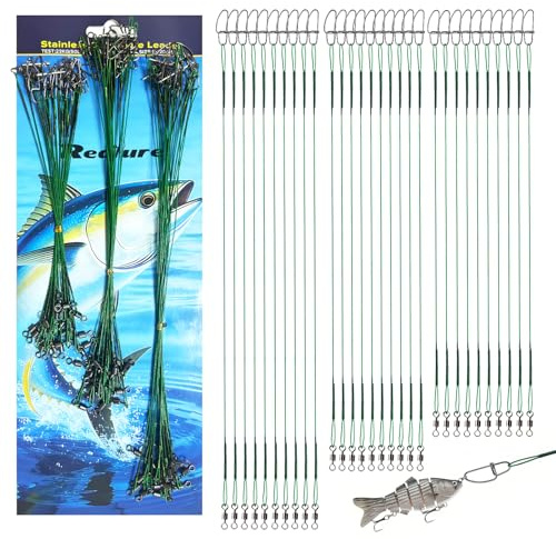 Realure 60 Stücke Stahlvorfach Hecht Angeln Set mit Wirbel & Snaps | 15/20/25 cm Vorfach Angeln Vorfächer zum Spinnangeln, Edelstahl Fischen Angelzubehör Raubfisch, Vorfachschnur 15/20/25 cm