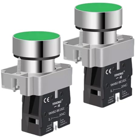 Gebildet 2 Piezas Interruptores Pulsadores Momentáneos NO (Normalmente Abiertos) de 22mm SPST Verdes 660V 10A