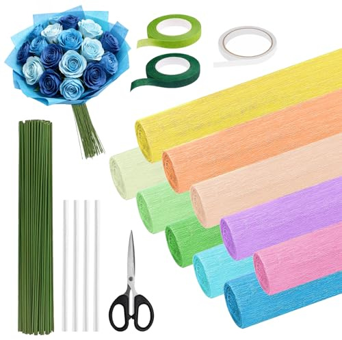 10 Farben Krepppapier Bunt 25 x 250cm Floristenkrepp Pastell Krepppapier Rollen für Partydeko Geburtstagsdeko Muttertag Valentinstag-Blumen DIY Blumenpapier-Handwerk (Bunte Serie)