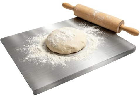 Planche à découper en acier inoxydable avec bord, plan de travail en acier inoxydable 50 x 40 cm, planche à découper de cuisine, planche à découper lourde pour cuisiner, cuire, pain, restaurant