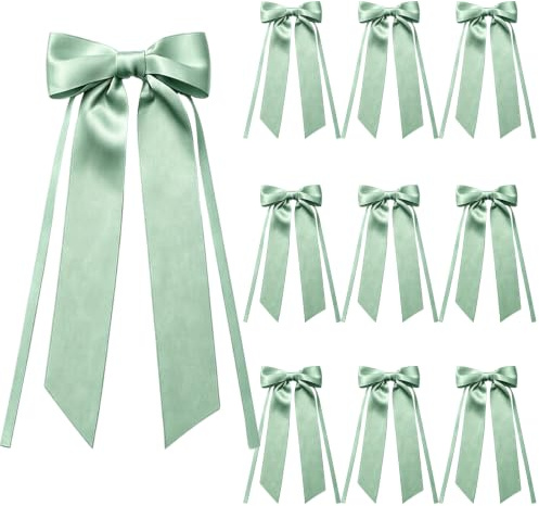 10 Stück Schleifen Deko Hochzeit Grün Schleife,Girlande Schleife für Geschenk Geburtstag,Satin Schleifen Geschenkschleifen Deko für Hochzeitsautos, Bastelarbeiten, Weihnachtsbäume