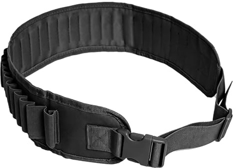 Bandolera para 24 Cartuchos de Escopeta, Cinturón Portamunición Táctico Calibre 12G Deporte Al Aire Libre, Regulable para Calibres 12 y 16(Black)