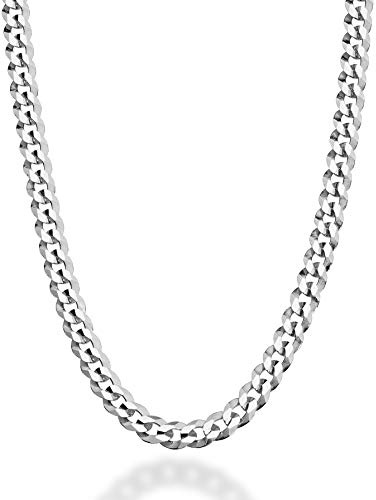 Miabella Solid 925 Sterling Silver Italian 5mm Diamond Cut Cuban Link Curb Chain Necklace for Women Men, Made in Italy (22 Inches)