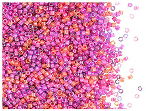 10gr 11/0 Miyuki® Delica® - Japanische Glasperlen mit einem Durchmesser von 1,6 mm mit einem Loch von 0,8 mm, Luminous Mix 4 (Transparent Crystal/Gorgeous Pink-Purple-Peach Brilliant Mix Inside)