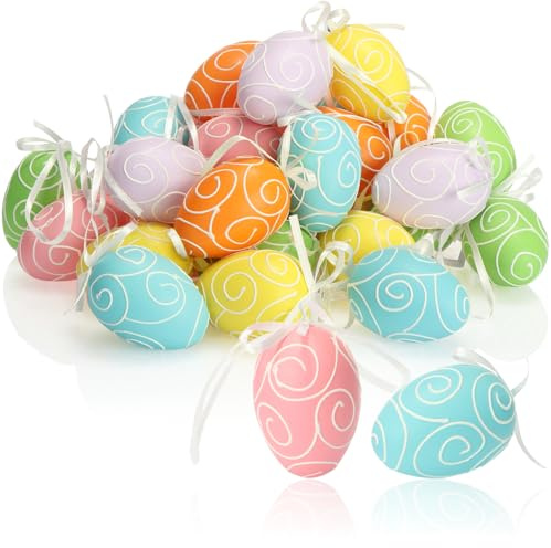 COM-FOUR® 36x Ostereier zum Aufhängen 6 cm, Osterdeko in sechs schönen | Deko Ostereier für den Osterstrauß