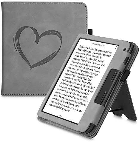 kwmobile Schutzhülle kompatibel mit Tolino Vision 6 Flip Hülle - Cover mit Handschlaufe - Herz Brush Grau