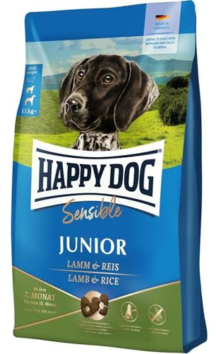 Happy Dog Sensible Junior Lamm & Reis Junghund, 10 kg | Geflügelfreies Junghundefutter ab 7. Monat, weizenfrei, 77 % tierisches Protein, Großgebinde mit Lamm & Reis