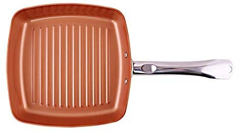 Square Steak Frying Pan Copper Color Aluminum Striped Pan Single Bottom Aluminum Pan