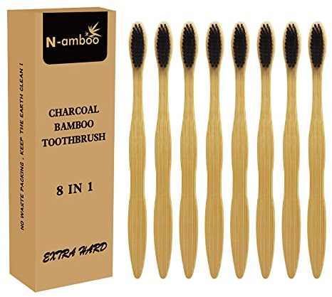 N-amboo Extra Hard Bamoo Toothbrush 8 Pieces of One Pack Firm Bristles Super Hard Toothbrush
