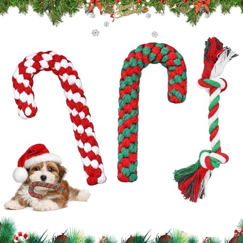 3 Stück Hundespielzeug Kauspielzeug, Zuckerstange für Weihnachten, Seil für Zahnreinigung und Kauen (A)