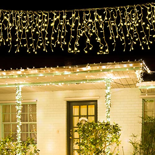 Jiubiaz Eisregen Lichterkette Außen 600 LED Lichtervorhang 15m, IP44 Wasserdicht 8 Modi für Außenbereich Schlafzimmer Hochzeit Weihnachten Party, Warmweiß