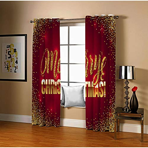 AMDXD Vorhänge mit Motiv, Merry Christmas Weihnachtsdekoration Vorhang Blickdicht mit Muster Gelb Rot Fenster Vorhang Blickdicht für Hotels Büros, 214x183CM (B x H)