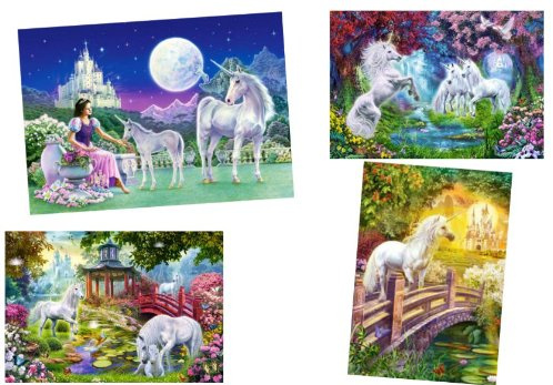 alles-meine.de GmbH 4 TLG. Set: Mini - Puzzle 120 Teile - Einhorn - Castorland Einhörner Kinder Kinderpuzzle Minipuzzles - Mitgebsel/Preis für Kindergeburtstag - Mädchen