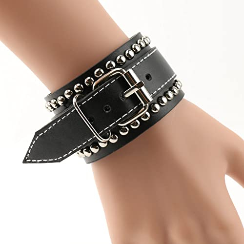 Zlatomu Damen-Punk-Schmuck-Armband, Old Fashion Black, Verstellbares Pu-Armband, Handband Für Männer Und Frauen, Nieten-Steampunk-Rock-Armband, Schwarz