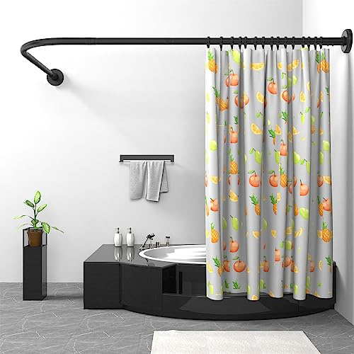 Misounda Duschvorhangstange L Form, Verstellbare Duschstange für Duschvorhang, 120-120 cm Edelstahl Duschstange Ecke Schwarz mit Edelstahl Duschvorhangringe, für Badezimmer Badewanne Umkleidekabine