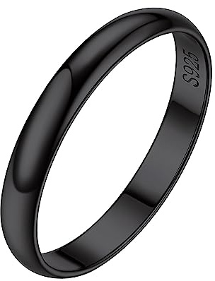 Silvora Dünne Damen Ringe 925 Silber Schlichter Herren Damen Ehering Verlobungsring 3mm breit Schwarzer Vorsteckring Fingerring Ringgröße 57(18) Modeschmuck Accessoires