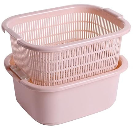 BESTonZON Vegetable Washing Basket, Kitchen Colander Bowl Set Fruit Washing Basket Food Fruit Strainers Plastic Strainer Basket for Pasta Spaghetti Berry Salads Pink