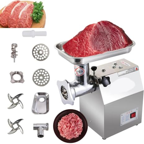 Tritacarne Elettrico 800W Tritacarne Elettrico Pesante Tritacarne Industriale Piatti per Riempire Salsicce Tubi per Ripieno per Ristorante, Facile da Pulire con Interruttore Impermeabile