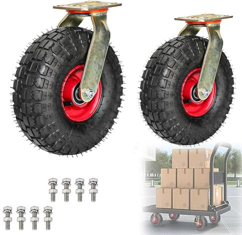 WORDFUN Luftreifen Gummi Rollen, Strapazierfähige Lenkrollen, Schwarz, Keine Spuren & Leise, Geeignet for Jeden Boden,Keine Kratzer, Transportwagen Gummiräder, Plattformwagen