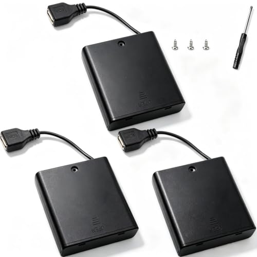 VISSQH 3 Stücke AA Kunststoff Batteriehalter,4 x 1.5V Batteriehalter, mit Schalter und Abdeckung, USB Buchse Schalter Battery Holder Case